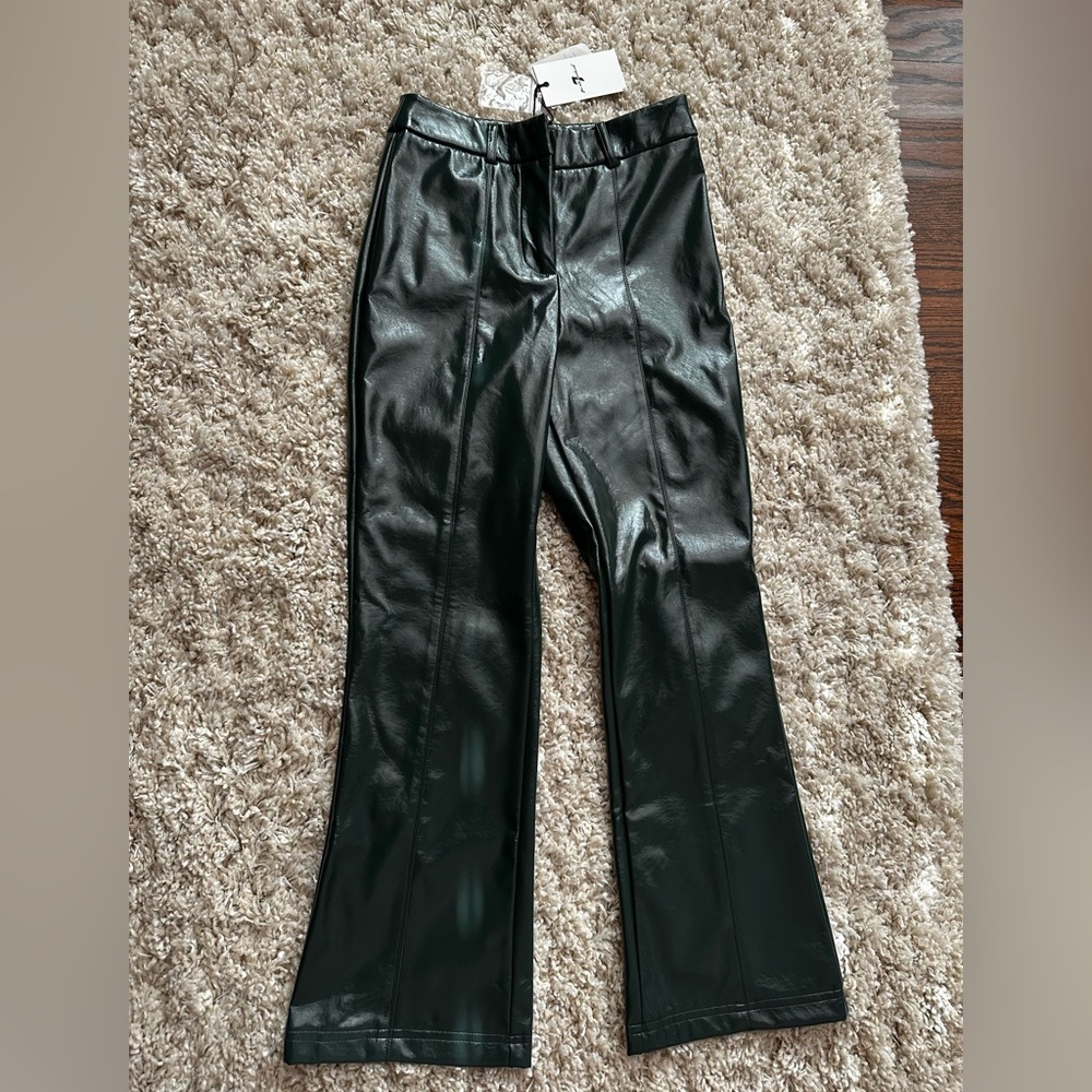 7 For all mankind Faux Leather Shiny Wide Leg Pant Hunter Green NWT